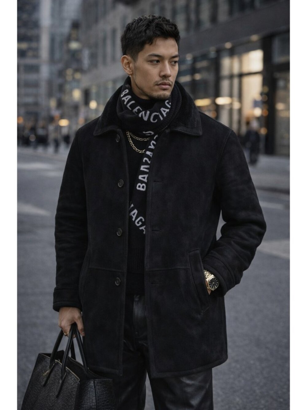 Movimento Shearling Coat Black Sheepskin Leather Jacket Mens 38 Fur Lined Winter